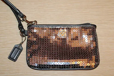 COACH Special Occasion Sequined Wristlet Pewter Leather Trim Sequins EUC Hangtag • $24.90