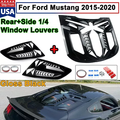 $245.98 • Buy For 2015-20 Ford Mustang 1/4 Quarter Side + Rear Window Louvers Scoop Cover Vent