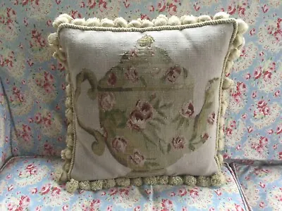 Wool Needlepoint Cross Stitch Cushion Teapot Design • £45