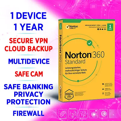 £7.98 • Buy Norton 360 Standard 2023 Multidevice 1 Device 1 Year VPN Backup SafeCam (EU Only
