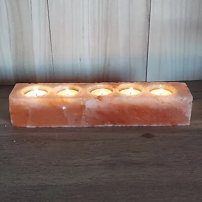 Himalayan Salt 5 Holes Tealight Candle Holder 12 X2.5 X2  Home Decor Soothing • $25.99