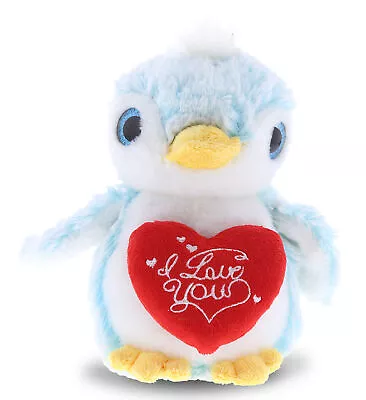 DolliBu I LOVE YOU Plush Sparkling Big Eyes Blue Penguin With Heart - 6 Inches • $17.75