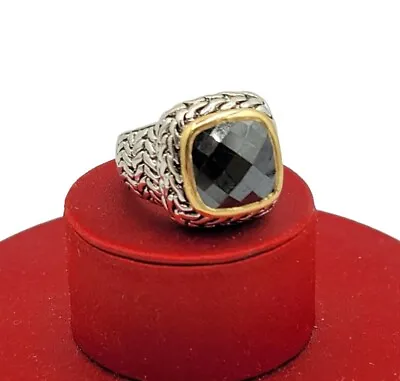 Vtg Ring Sz 7 Lg Black Cubic Zirconia Gothic Medieval Fashion Jewelry Braid • $49.99