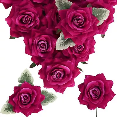 Hot Pink Roses 16pcs Artificial Velvet Roses Head Bulk Silk Flowers 4.3  Hot ... • $29.10