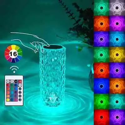 RGB 16 Colour LED Crystal Table Lamp Diamond Rose Night Light Touch & Remote USB • £8.99