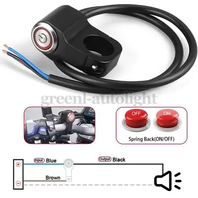 Motorcycle Switch Horn Handlebar Mount Push Button Momentary Start LED Light Red • $10.99