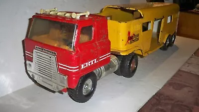 Vintage ERTL Toy Steel Cab Over Semi Vista Dome Horse Van Trailer Truck • $34.99