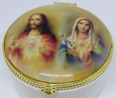 Catholic Religious Pouch Rosary Box Vintage Gold Color Jesus Sacred Heart + Mary • $21