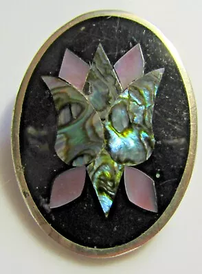   Mexican Silver Alpaca & Abalone Shell Flower  Pendant Brooch  • $22