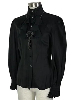 Shrine Goth Gothic Victorian Edwardian Vampire Antoinette Black Shirt Blouse • £86.79