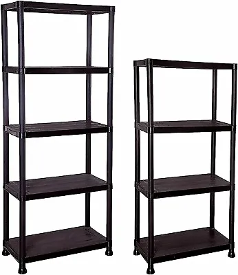 Extra Large Black Plastic 4 Or 5 Tier Compact Home Garage Storage Shelving Unit • £36.09