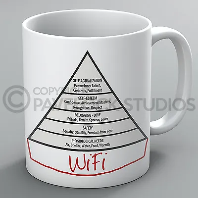 Maslow Mug Mugs Hierarchy Human Needs Psychology WiFi Internet Meme Funny Gift • £10.99