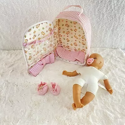 Vintage 2001 Geoffrey You And Me Baby Doll With Pacifier Carry Bag Socks 16” • $49.59