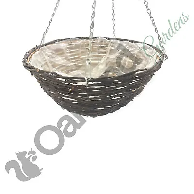 Rattan Natural Wicker Hanging Baskets 12  14  16  18  Round Coned Lined Planter • £179.95