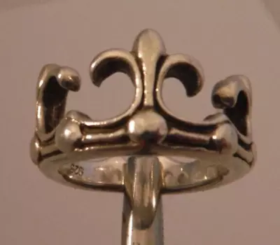 Vintage Sterling Silver Fleur De Lis CROWN Heavy Ring Band Size 6.25 NICE • $35