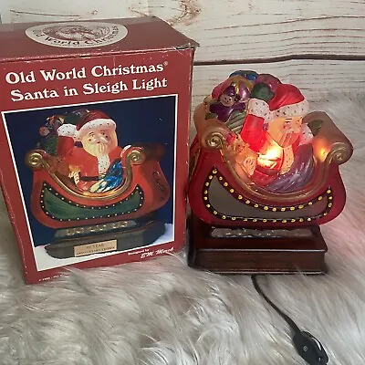 1993 EM Merck Old World Christmas 10th Anniversary Santa In Sleigh Light W Box • $119.99