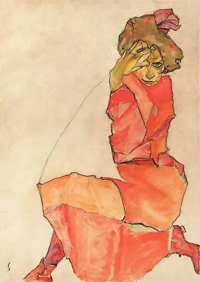 Kneeling Woman In Orange-Red Dress (1910) Egon Schiele Wall Art Poster Print • £4.49