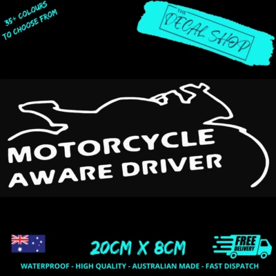 $6.50 • Buy Motorcycle Aware Driver Sticker Car Decal Rear Window Vinyl 4x4 Truck UTE White