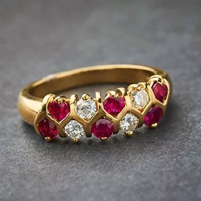 2.78 Ct Round Cut Simulated Red Ruby Beautiful Band Ring 14k Yellow Gold Plated • $69.99