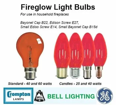 Red Fireglow Lamps For Fireplaces - GLS And Candle B22d3 B22 E14 E27 • £10.95