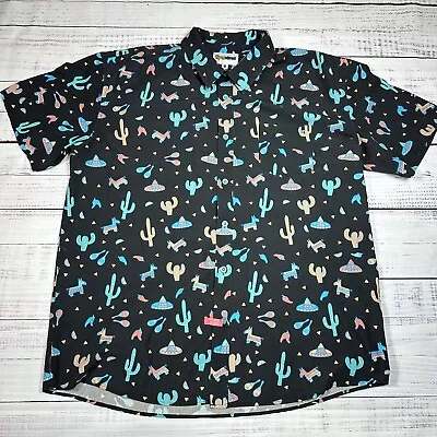 Tipsy Elves Black Hawaiian Shirt Button Up Mexican Hat Cactus Fiesta XXL • $27.24