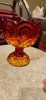 Vintage LE Smith Amberina Moon And Stars Footed Scallop Edge Compote Candy Dish • $23