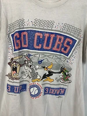 Vintage Chicago Cubs T Shirt Warner Bros Single Stitch Double Side Large 90s • $33.99