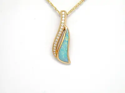 Authentic Kabana 14k Yellow Gold  Premium Solid Opal Inlay  Diamond Pendant • $1382.30