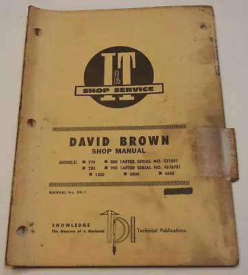 David Brown DB-1  I &T Service & Repair Manual Covers Models 770 780 880 990 • $19.49