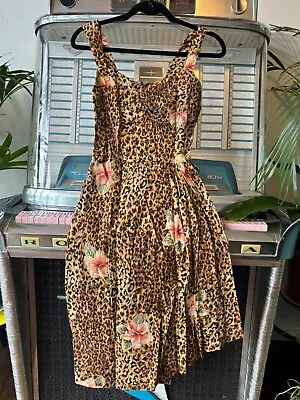 Collectif 1940s Hawaiinvintage Style Leopardprint Cotton Dress Size 6 . • £5