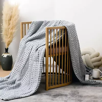 Waffle Blanket King Size Bamboo Cotton Waffle Soft Throw Blanket Lightweight Bre • $55.99