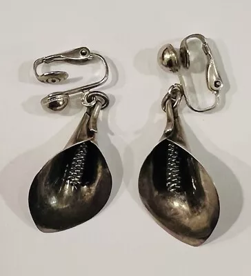 N.E. FROM 925 Sterling Silver Calla Lily Vintage Denmark Modernist Earrings • $20