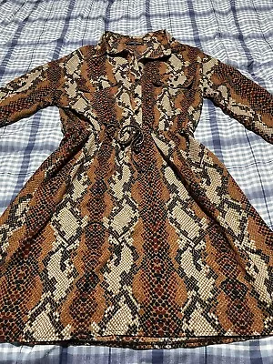 CAMEO ROSE   TUNIC DRESS   Snakeskin Print  BLACK  BROWN + BEIGE   UK 12 • £0.99