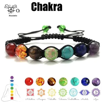 7 Chakra Natural Stone Beads Healing Balance Meditation Black Rope Bracelet • $7.99