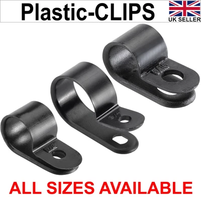 £3.49 • Buy P Clips Nylon Black Plastic Clamp Hose Cable Holder All Sizes Mounting P Clips