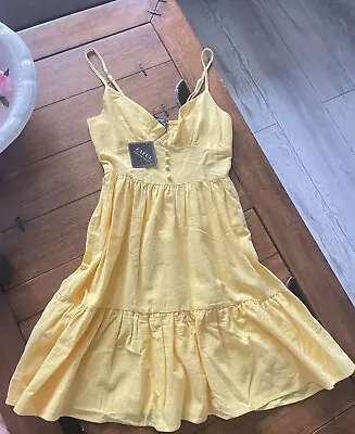 NWT Zaful Ditsy Floral Mini Summer Dress  Front Yellow Vintage Style 1950s 6 K • £17.35