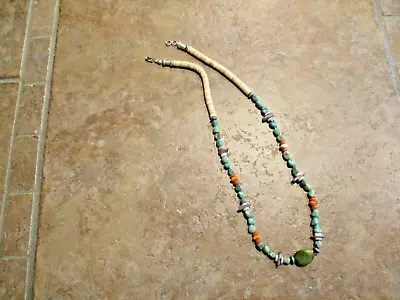 19  COLORFUL !!  Vintage Navajo Silver Turquoise MULTI-STONE Bead Necklace • $49