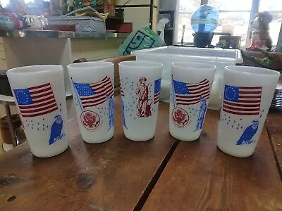 5 Vtg America Themed Federal  Milk Glass 5  Tumblers • $45