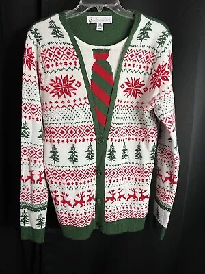 Jolly Sweaters Mens Medium White Ugly Christmas Cardigan Tie Pullover Sweater • $19.99