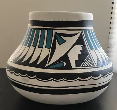 Vintage Hand Painted Mexican Pottery Vase - Signed R. Galvan 6 H X 7.5 W • $53.10