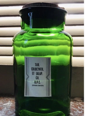 £10 • Buy Vintage Green Glass Apothecary Chemist Poison Bottle Jar Canister With Cork Lid