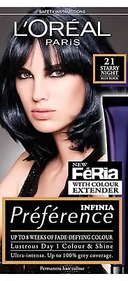 Loreal Preference 21 Starry Night BLUE BLACK Permanent Hair Colour Dye • £15.45