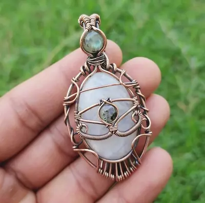 $10.99 • Buy Rainbow Moonstone Labradorite Handmade Wire Wrapped Evil Eye Pendant Jewelry