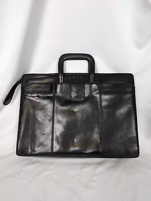 Carriage Black Laptop Bag Briefcase Document Case Work Leather Vintage • £19.99