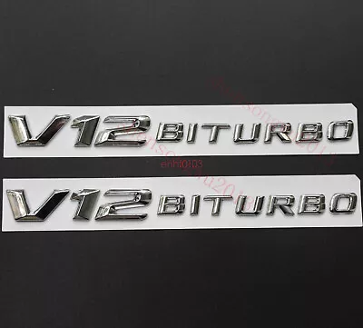 2x Chrome V12 BITURBO Number Letters Side Emblem Badge Sticker For Mercedes Benz • $16.55