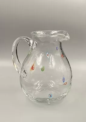 CRATE & BARREL Zazz MILLEFIORI GLASS PITCHER Murano Italy 96 Oz Clear $119 • $79.99