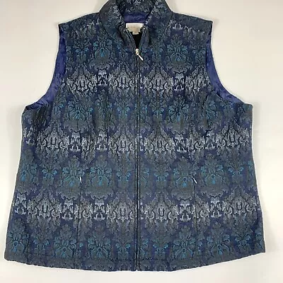 Erin London Womens Size 1X Tapestry Woven Vest Blue Ombre Zip Up • $14.99