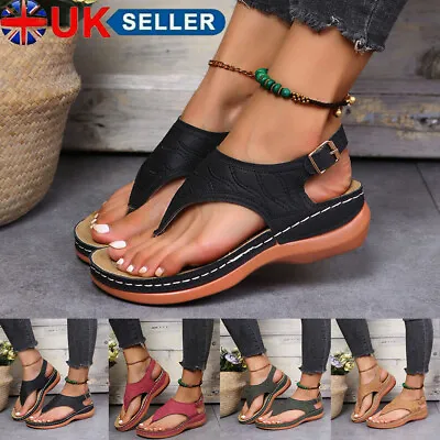 £11.59 • Buy Womens Orthopedic Sandals Casual Flat Flip Flops Ladies Low Wedge Shoes Size UK