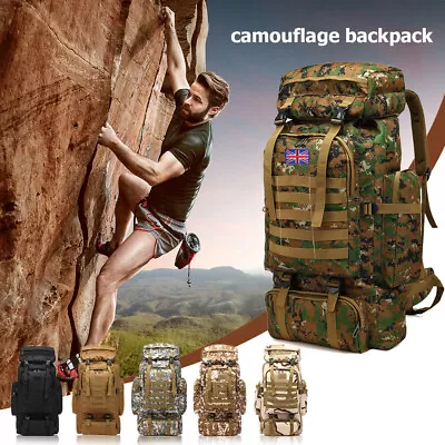 80L Outdoor Backpack Military Tactical Army Rucksack Camping Hiking Trekking Bag • £16.99