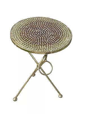 MID CENTURY MODERN FOLDING TABLE MCM EAMES RETRO 1950s?? Glass Mosaic Top Brass • $224.99